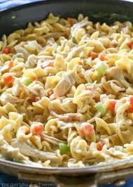 A type of flat pasta that differs from regular flour and water pasta in that eggs are added to enrich the dough. Creamy Chicken Noodle Skillet The Girl Who Ate Everything