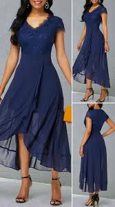 Tulip Hem Lace Patchwork V Neck Chiffon Dress Shop Casual Dresses Chiffon Dress African Lace Dresses