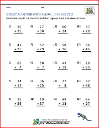 2 two digit numbers addition with regrouping worksheet to practice learn grade 2 math problems on addition is available online for free in printable downloadable pdf image format. 2 Digit Addition Worksheets