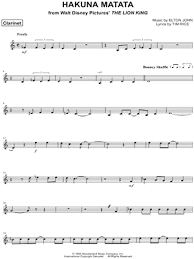 Popular songs disney tv/movies free christmas collections classical violin. Hakuna Matata Clarinet From The Lion King Sheet Music Clarinet Solo In C Major Download Print Sku Mn0096305