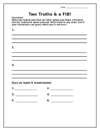 To play, everyone sits or stands in a circle. Two Truths And A Fib Worksheets Teaching Resources Tpt