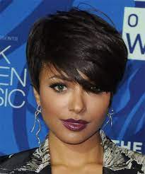 Kat Graham Short Straight Formal Hairstyle Dark Brunette Short Curly Wigs Hair Styles Short Wigs