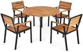 Amazon Com Tangkula 5 Pcs Outdoor Patio Dining Set With Umbrella Hole Garden Dining Furniture W Round Outdoor Furniture Sets Patio Dining Chairs Patio Dining