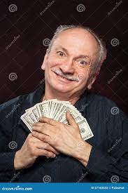 Lucky Old Man with Dollar Bills Stock Photo - Image of funny, hands:  27163532