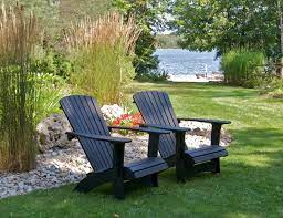 Maintenance Free Muskoka Chairs In The Garden Midnight Black Muskoka Chair Backyard Living Adirondack Chairs Painted