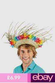 Mens Ladies Straw Hat Hawaiian Lei Summer Party Silly Fancy Dress Costume New Straw Hat Silly Hats Womens Straw Hats