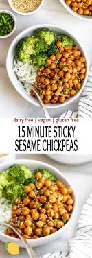 Vegan Sticky Sesame Chickpea Recipe Eat With Clarity Recipe Chickpea Recipes Easy Quick Vegan Meals Dinner Recipes Easy Quick