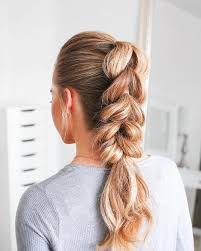 Blonde Hair Grey Blouse Ponytail Braid Styles For Girls White Background Twist Braid Hairstyles Ponytail Braid Styles Braided Hairstyles