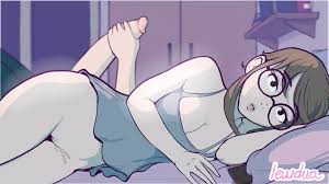 Su amiga futanari se masturba junto a ella en la cama 