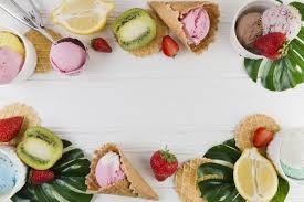 Sorvetes Frutas E Folhas Verdes Cones Ice Cream Cone Fruit