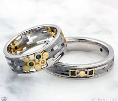 Klimt Wedding Band Set With Gemstones And Diamonds Klimt Contemporary Ring Wedding Band Sets