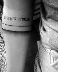 After getting her dragon tattoo removed, angelina replaced the ink on her left arm with a series of geographical coordinates. 50 Coordinate Tattoo Ideas For Men Geographic Landmark Designs