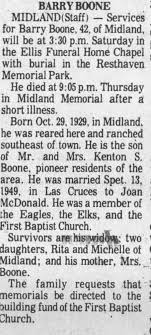 Obituary for Barry Boone (Aged 42)