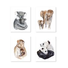 Amazon Com Set Of 4 Jungle Animal Nursery Prints Mom And Baby Animal Watercolor Art Baby Room Decor Elephant Monkeys Koala And Panda Selection Of Alternate Animals And Sizes Available Handmade Products