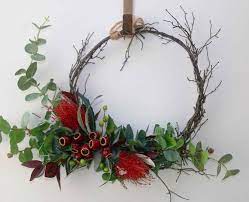 Australian Native Flower Christmas Wreath Door Decoration Red Banksia Gumnut Eucalyp Christmas Decorations Australian Australian Christmas Aussie Christmas