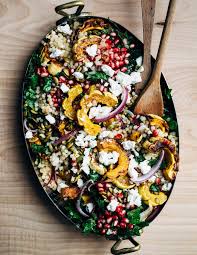 Pearl Couscous And Roasted Delicata Squash Salad With Kale And Pomegranate Brooklyn Supper Recipe Food Recipes Squash Salad