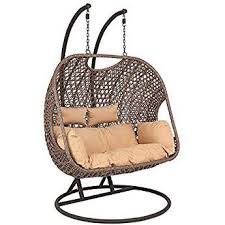 Wido Rattan Double Swinging Egg Chair Hanging Cushion Garden Patio Outdoor Furniture Hammock Hanging Egg Chair Hanging Garden Chair Swinging Chair