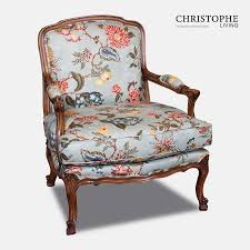 Cream walls and patterned curtains French Country Armchair In Timber With Teal Fabric Shop Online