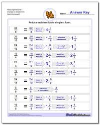 Free Reducing Fractions Worksheets Simple Fractions And Improper Fractions With Answer Keys That S Reducing Fractions Fractions Worksheets Improper Fractions