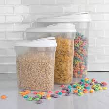 These sets are cereal & dry airtight plastic containers set of 8 kitchen containers. Home Basics Plastic Dry Food Container Set Easy Pour Lids 3pc Set Overstock 12807472