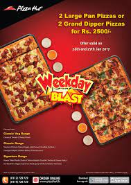 2 Large Or Grand Dipper Pizzas For Rs2500 From Pizza Hut Food Japan Food Bacon Cheese