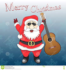Carta Di Buon Natale Rock And Roll Divertente Santa Claus In Occhiali Da Sole Con La Chitarra Su Un Fondo Blu Illustrazione Di Stock Illustrazione Di Allegro Capra 81049482