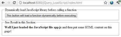Use any javascript to include another js file. Programmers Sample Guide Jquery Load Javascript On Demand Basically At Runtime