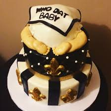 New Orleans Saints Birthday Cakes New Orleans Saints Baby Shower Cake Made By Ashley S Tiers Of Love Football Baby Shower Baby Shower Cakes Royal Prince Baby Shower