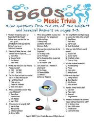 Printable trivia games with answers. Printable 1960s Trivia Game Music Trivia 60th Birthday Party Birthday Games