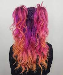 Beauty Fantasy Unicorn Purple Violet Red Cherry Pink Yellow Bright Hair Colour Color Coloured Colored Fire Sty Bright Hair Colors Hair Styles Long Hair Styles
