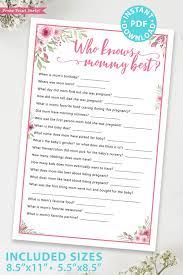 Who Knows Mommy Best Baby Shower Game Pink Flowers Press Print Party