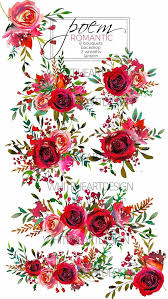 Watercolor Floral Clipart Red Purple Pink Burgundy Roses Etsy Floral Watercolor Flower Art Clip Art