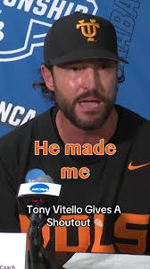 Tony Vitello gives a shoutout to Evansville CF Ty Rumsey for his effort in  the Super Regional 👏