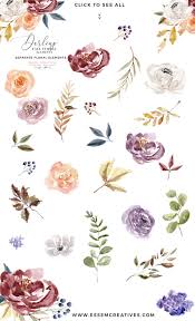 This Is A Fall Floral Watercolor Clipart Set Featuring Burgundy Watercolor Flowers Clipart Rose Gold Geometr Floral Watercolor Watercolor Flowers Leaf Clipart