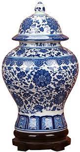 Amazon Com Ufengke Jingdezhen Classic Blue And White Porcelain Floral Temple Ginger Jar Vase China Ming Style Height 15 In 2021 Ginger Jars Jar Vase White Porcelain