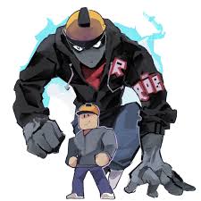 modercated, roblox, highres, 2boys, black eyes, black hair, blue pants,  builderman (roblox), clenched hand, colored skin, grey skin, guest (roblox),  hard hat, helmet, hood, hood down, looking at viewer, male focus, multiple