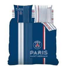 description housse de couette en 100 coton tissage tres serre motif logo psg ligne verticale inscription paris sain housse de couette couette housses
