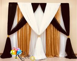 Black And Gold Backdrop Curtains Classic Elegant Draping Ideas For Your Wedding Birthday Sweet 16 Or Shower Backdrops For Parties Wedding Backdrop Wedding Decorations