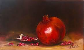 Grenade Huile Sur Toile 27x16 Cm Grenade Fruit Nature Morte Peinture Huile