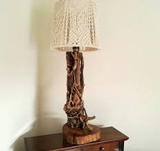 Cretan Driftwood Table Lamp Handmade Table Lamp Macrame Macrame Lamp Shade Home Decor Living Room Decor Entryway Decor Greek Designer Lamp Driftwood Table Table Lamp