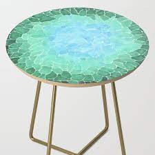Abstract Sea Glass Side Table By Hayleyhackler Gold Round Sea Glass Decor Sea Glass Art Projects Sea Glass Mosaic