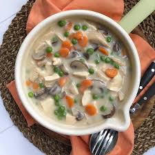 Huhnerfrikassee Mit Champignons Erbsen Mohren Huhner Frikassee Frikassee Huhnerfrikassee
