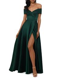 Xscape Off The Shoulder Satin Gown Lordandtaylor Com Review Dresses Satin Gown Off Shoulder Ball Gown