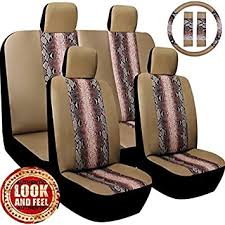 4.2 out of 5 stars. Amazon Com Premium 13 Piece Luxury Beige Snake Skin Stitching Universal Faux Leather Car Seat Cover Set W Steering Wheel Seat Belt Pads Authentic Look Feel Automotive