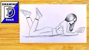 How To Draw A Girl Lying Down And Reading Book 📖/ Pencil Sketch For  Beginners/ Easy Drawing Girl - Youtube