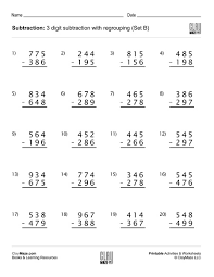 No regrouping the pdf worksheets have 3 digit addends in rows. Subtraction Worksheet 3 Digit Subtraction With Regrouping Set B Childrens Educational Workbooks Books And Free Worksheets