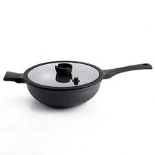 Forged Aluminium Non Stick Wok Gourmet Induction Non Stick Wok Lid 30cm Concave Wok Black Wide Handles Suitable For Induction Cooker Gas Stove Concave Wok