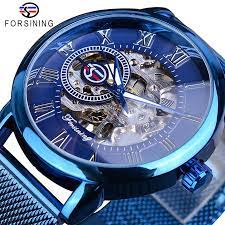 DHgate.com:Forsining Blue Mechanical Watch for Men - Hand Wind, Ultra Thin  Slim Mesh Steel Belt, Casual Fashion Sports Watch, High Quality:Watches