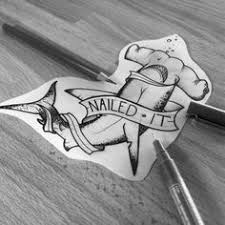 Black And White Hammerhead Shark Tattoo Nailed It Nailedit Shark Sharktattoo Sharkdesign Hammerhead Hammerheadshark Shark Tattoos Traditional Shark Tattoo Hammerhead Shark Tattoo
