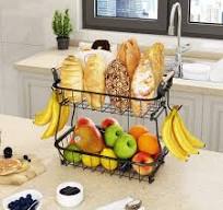 Amazon.com: ANTOPY 2 Tier Fruit Basket with 2 Banana Hangers, Countertop  Fruit Vegetable Basket Bowl for Kitchen Counter Metal Wire Fruits Storage  ...